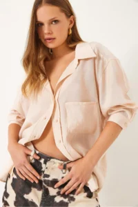 Bianco Lucci Women Oversized V-neck Modal Shirt 60388