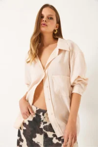 Bianco Lucci Women Oversized V-neck Modal Shirt 60388 - Image 2