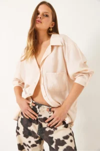 Bianco Lucci Women Oversized V-neck Modal Shirt 60388 - Image 4
