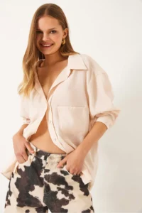 Bianco Lucci Women Oversized V-neck Modal Shirt 60388 - Image 5