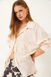 Bianco Lucci Women Oversized V-neck Modal Shirt 60388 - Image 6