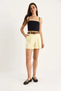 Bianco Lucci Women's Belted Pocket Detailed Thin Linen Shorts 2530 - Image 3