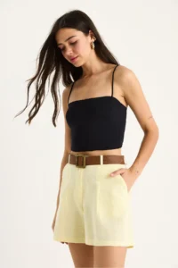 Bianco Lucci Women's Belted Pocket Detailed Thin Linen Shorts 2530 - Image 4