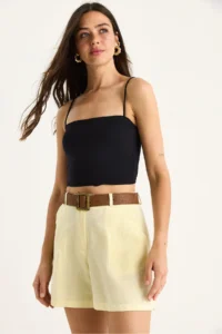Bianco Lucci Women's Belted Pocket Detailed Thin Linen Shorts 2530 - Image 5