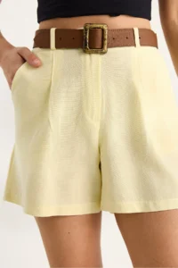 Bianco Lucci Women's Belted Pocket Detailed Thin Linen Shorts 2530 - Image 6
