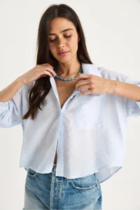 Bianco Lucci Women Half Sleeve Single Pocket Detail Shirt - Image 3