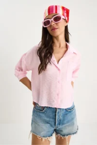 Bianco Lucci Women Half Sleeve Single Pocket Detail Shirt - Image 2