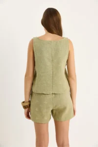 Bianco Lucci Women's Thick Strap Blouse with Elastic Waist Pocket Details Shorts Self-Embroidered Muslin Suit - Image 7