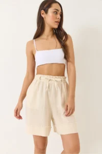 Bianco Lucci Women's Elastic Waist Pocket Detailed Double Muslin Shorts 5020 - Image 2