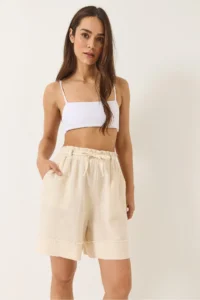 Bianco Lucci Women's Elastic Waist Pocket Detailed Double Muslin Shorts 5020 - Image 3