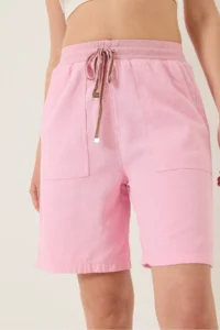 Bianco Lucci Women's Big Pocket Detailed Tied Linen Shorts YP5384 - Image 5
