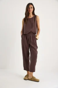 Bianco Lucci Women's Thick Strap Blouse with Elastic Waist Trousers Modal Suit 3089 - Image 3