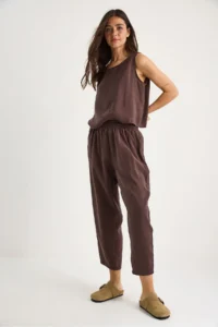 Bianco Lucci Women's Thick Strap Blouse with Elastic Waist Trousers Modal Suit 3089 - Image 5