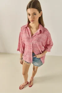 Bianco Lucci Women's V-Neck Half Sleeve Patterned Printed Shirt 6652 - Image 3