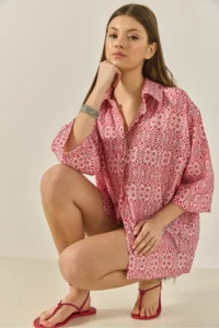 Bianco Lucci Women's V-Neck Half Sleeve Patterned Printed Shirt 6652 - Image 6