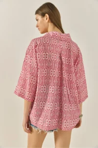 Bianco Lucci Women's V-Neck Half Sleeve Patterned Printed Shirt 6652 - Image 8