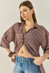 Bianco Lucci Women's V-Neck Half Sleeve Patterned Printed Shirt 6652 - Image 2