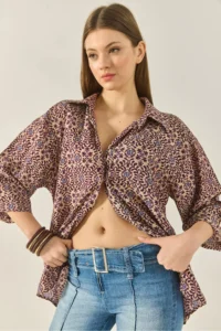 Bianco Lucci Women's V-Neck Half Sleeve Patterned Printed Shirt 6652 - Image 3