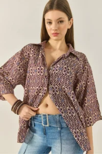 Bianco Lucci Women's V-Neck Half Sleeve Patterned Printed Shirt 6652 - Image 4