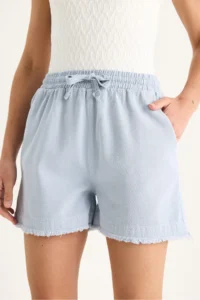 Bianco Lucci Women's Elastic Waist Pocket Detailed High Waist Tasseled Short Linen Shorts YP5322 - Image 6