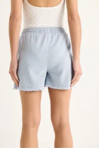 Bianco Lucci Women's Elastic Waist Pocket Detailed High Waist Tasseled Short Linen Shorts YP5322 - Image 7