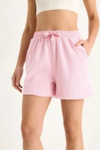 Bianco Lucci Women's Elastic Waist Pocket Detailed High Waist Tasseled Short Linen Shorts YP5322 - Image 7