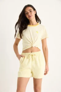 Bianco Lucci Women's Elastic Waist Pocket Detailed High Waist Tasseled Short Linen Shorts YP5322 - Image 3