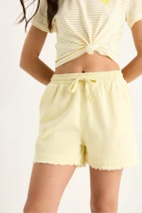 Bianco Lucci Women's Elastic Waist Pocket Detailed High Waist Tasseled Short Linen Shorts YP5322 - Image 5