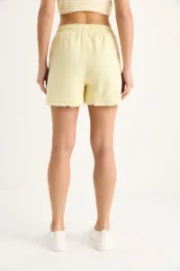 Bianco Lucci Women's Elastic Waist Pocket Detailed High Waist Tasseled Short Linen Shorts YP5322 - Image 6