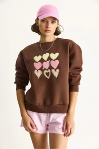Bianco Lucci Women's Crew Neck Heart Embroidered Rose Gold Three Thread Sweatshirt 6875 - Image 5