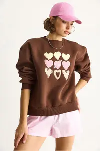 Bianco Lucci Women's Crew Neck Heart Embroidered Rose Gold Three Thread Sweatshirt 6875 - Image 6