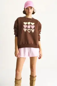 Bianco Lucci Women's Crew Neck Heart Embroidered Rose Gold Three Thread Sweatshirt 6875 - Image 7
