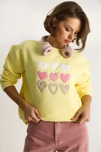 Bianco Lucci Women's Crew Neck Heart Embroidered Rose Gold Three Thread Sweatshirt 6875 - Image 2