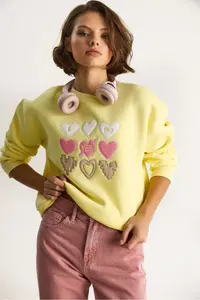 Bianco Lucci Women's Crew Neck Heart Embroidered Rose Gold Three Thread Sweatshirt 6875 - Image 3