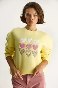 Bianco Lucci Women's Crew Neck Heart Embroidered Rose Gold Three Thread Sweatshirt 6875 - Image 6