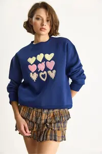 Bianco Lucci Women's Crew Neck Heart Embroidered Rose Gold Three Thread Sweatshirt 6875 - Image 2