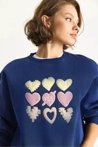 Bianco Lucci Women's Crew Neck Heart Embroidered Rose Gold Three Thread Sweatshirt 6875 - Image 3