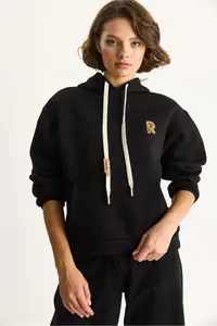 Bianco Lucci Women's Embroidered Kangaroo Pocket Hooded Loose Sweatshirt 6872 - Image 3