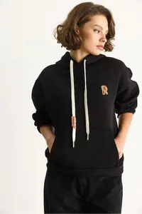 Bianco Lucci Women's Embroidered Kangaroo Pocket Hooded Loose Sweatshirt 6872 - Image 4