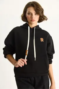Bianco Lucci Women's Embroidered Kangaroo Pocket Hooded Loose Sweatshirt 6872 - Image 5