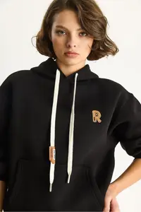 Bianco Lucci Women's Embroidered Kangaroo Pocket Hooded Loose Sweatshirt 6872 - Image 6