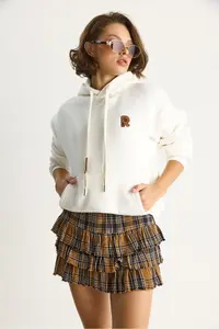 Bianco Lucci Women's Embroidered Kangaroo Pocket Hooded Loose Sweatshirt 6872 - Image 2