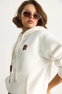 Bianco Lucci Women's Embroidered Kangaroo Pocket Hooded Loose Sweatshirt 6872 - Image 5