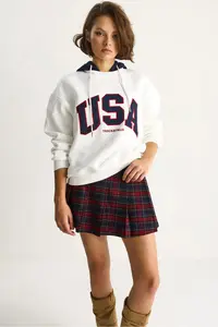 Bianco Lucci Women's USA Embroidered Raised Hooded Casual Sweatshirt 10010