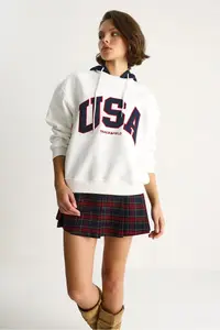 Bianco Lucci Women's USA Embroidered Raised Hooded Casual Sweatshirt 10010 - Image 2