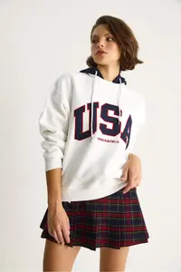Bianco Lucci Women's USA Embroidered Raised Hooded Casual Sweatshirt 10010 - Image 3