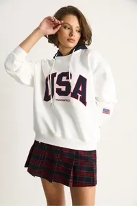 Bianco Lucci Women's USA Embroidered Raised Hooded Casual Sweatshirt 10010 - Image 4