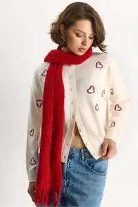 Bianco Lucci Women's Heart Embroidered Crew Neck Knitwear Cardigan