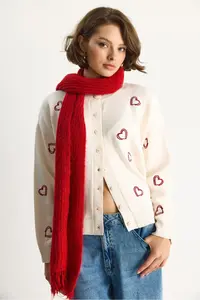 Bianco Lucci Women's Heart Embroidered Crew Neck Knitwear Cardigan - Image 2