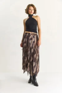 Bianco Lucci Women's Patterned Asymmetrical Cut Lined Chiffon Skirt - Image 2